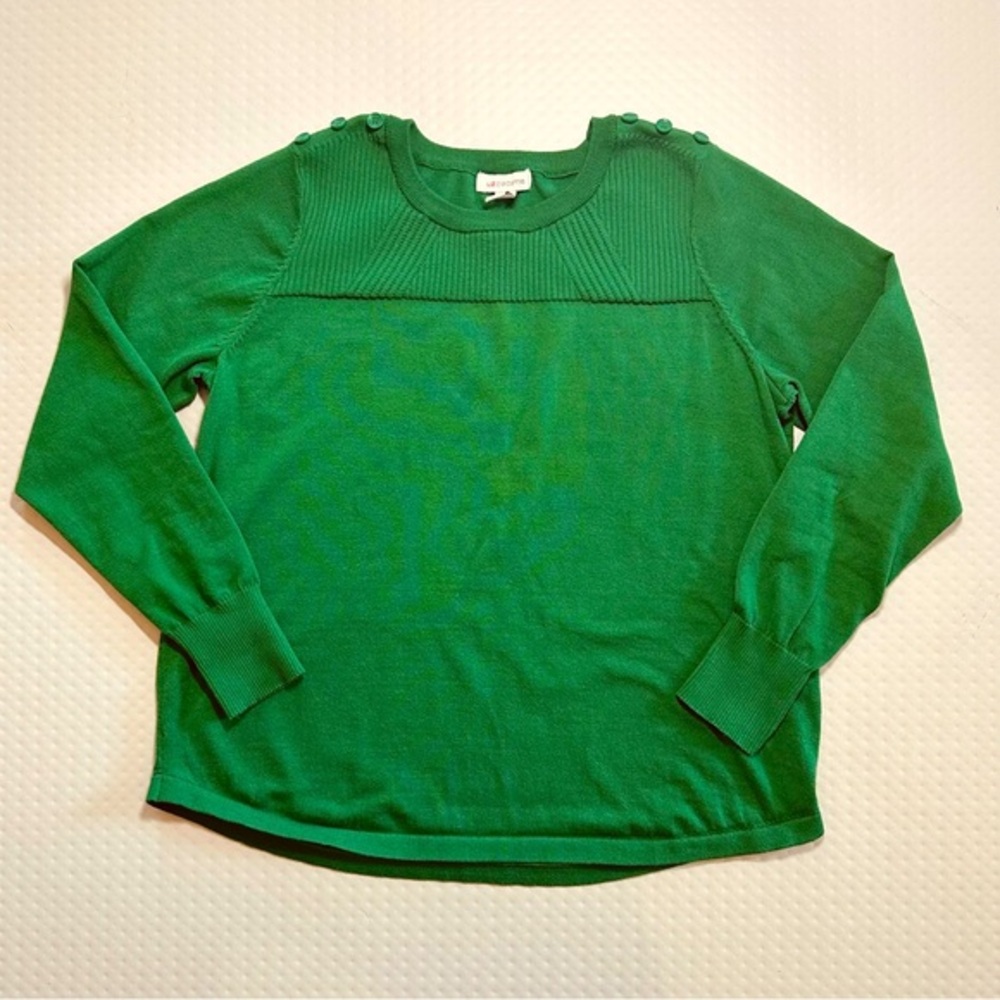Liz Claiborne Green‎ long sleeve pull over Sweater w/ Button Detail adult CL EUC